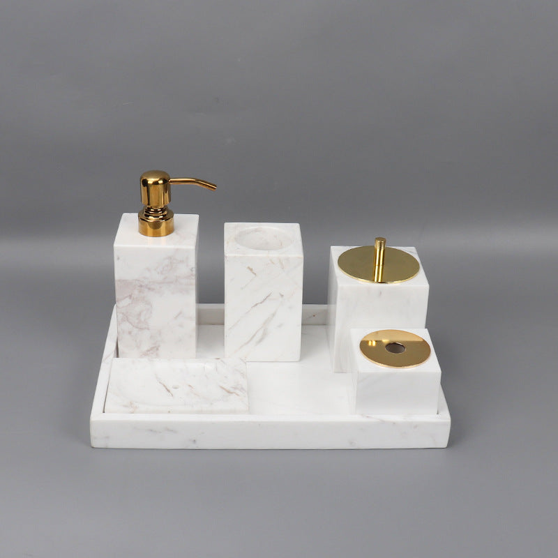 Marble Bathroom Set | 6-Piece Vanity Accessories | Solid Stone & Metal Accents | Brick by Brick