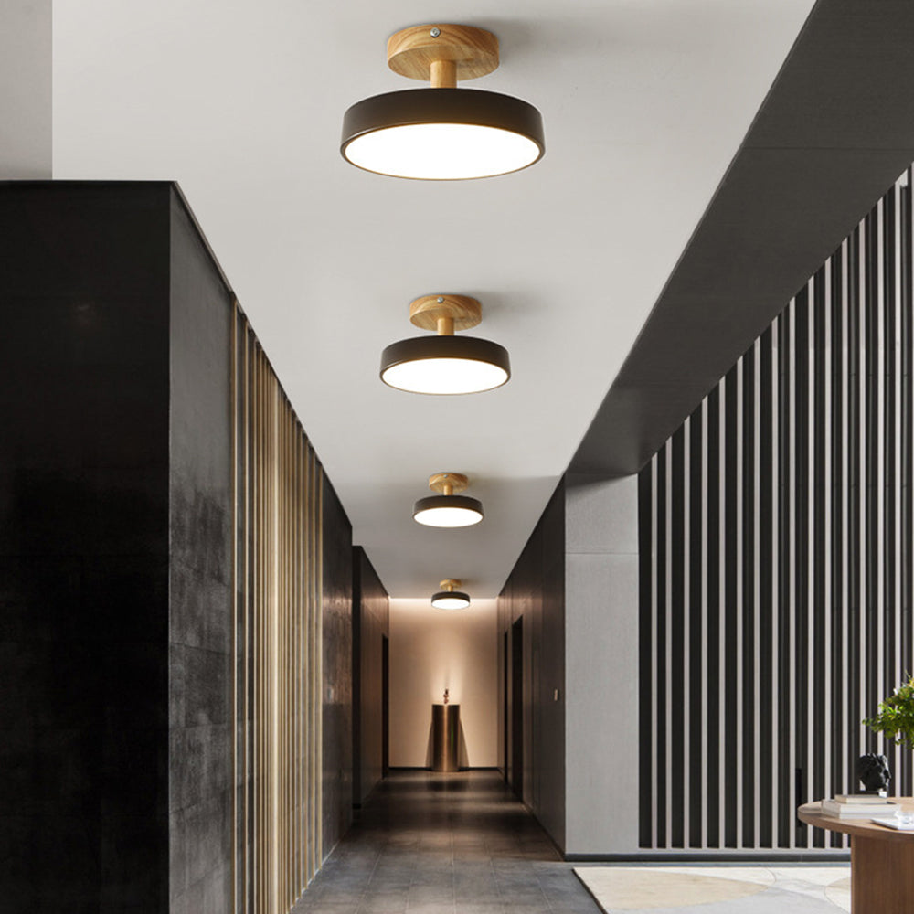 Industrial LED Ceiling Light | Wood & Iron Fixture | 12W Energy-Saving Lamp | 7.09x3.94 in | Brick by Brick