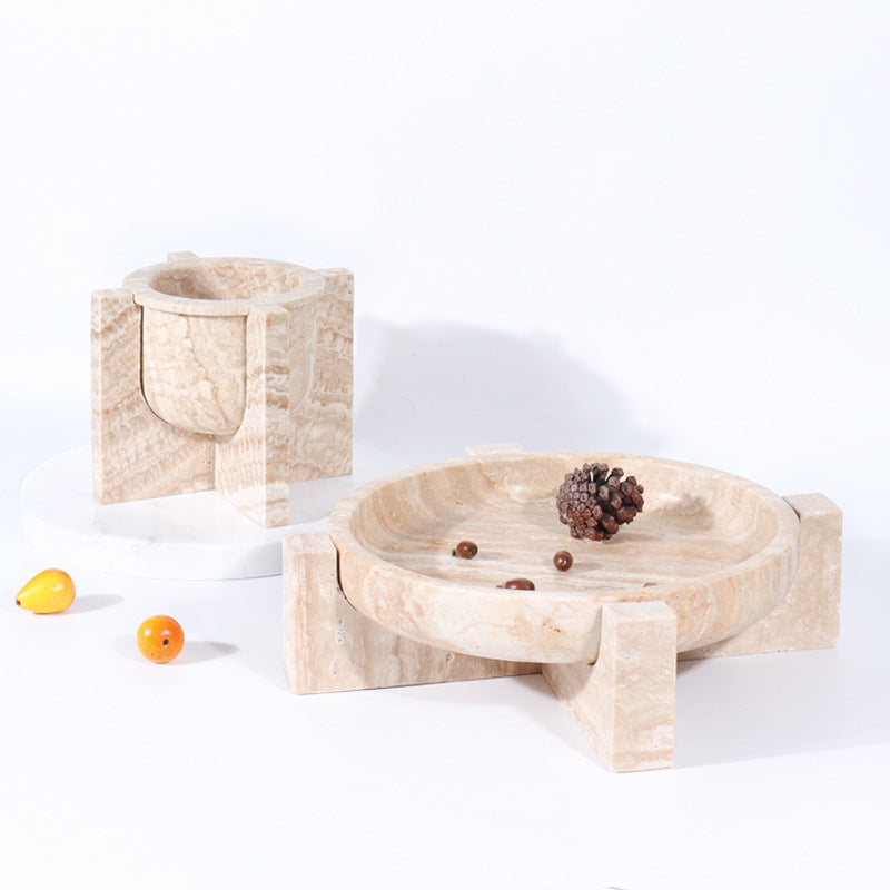 Aurum Travertine Fruit Tray | 7.8 × 5.9 in or 14.1 × 3.9 in | Natural Stone | Serving & Display Dish | Brick by Brick