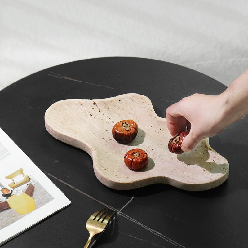 Travertine Cloud Tray | 6.9 × 5.5 × 1.4 in | Organic Freeform Stone Dish | Jewelry & Key Holder | Brick by Brick