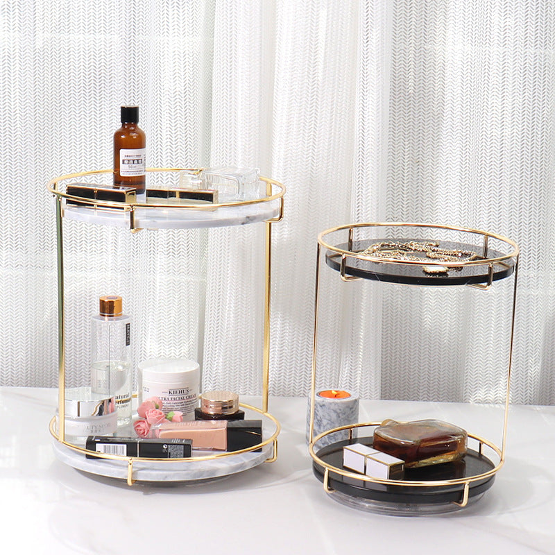 Round Marble Double Tray | Medium to Large | Two-Tier Display | Gold Frame | Brick by Brick