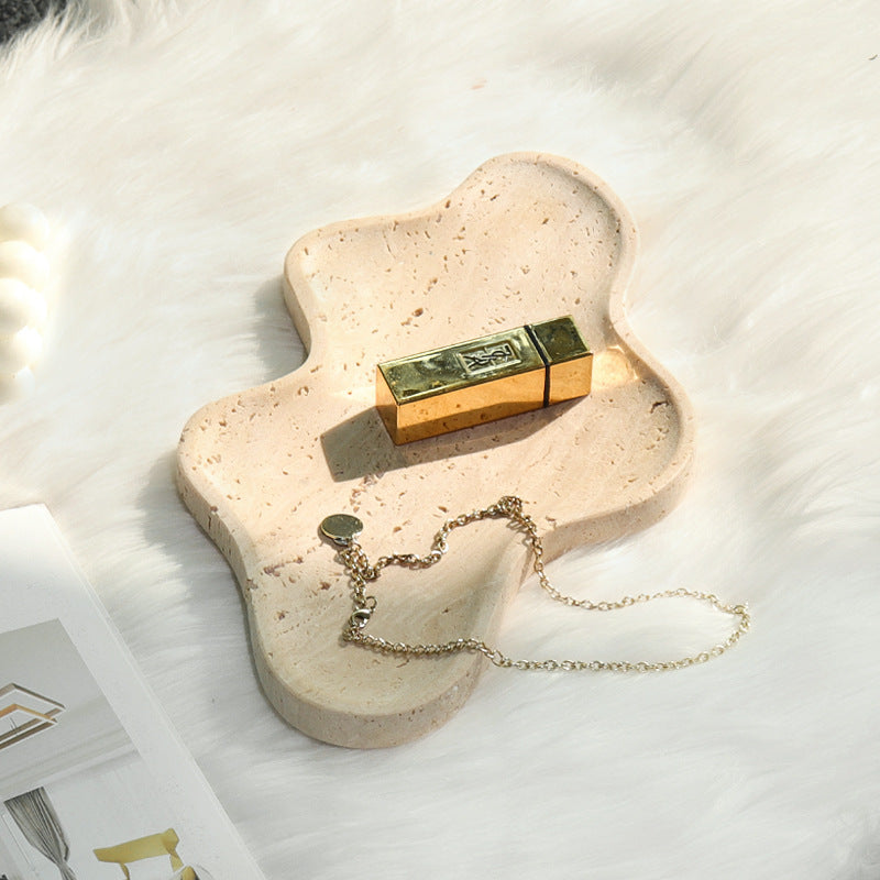 Travertine Cloud Tray | 6.9 × 5.5 × 1.4 in | Organic Freeform Stone Dish | Jewelry & Key Holder | Brick by Brick