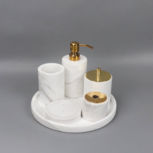 Marble Bathroom Set | 6-Piece Vanity Accessories | Solid Stone & Metal Accents | Brick by Brick
