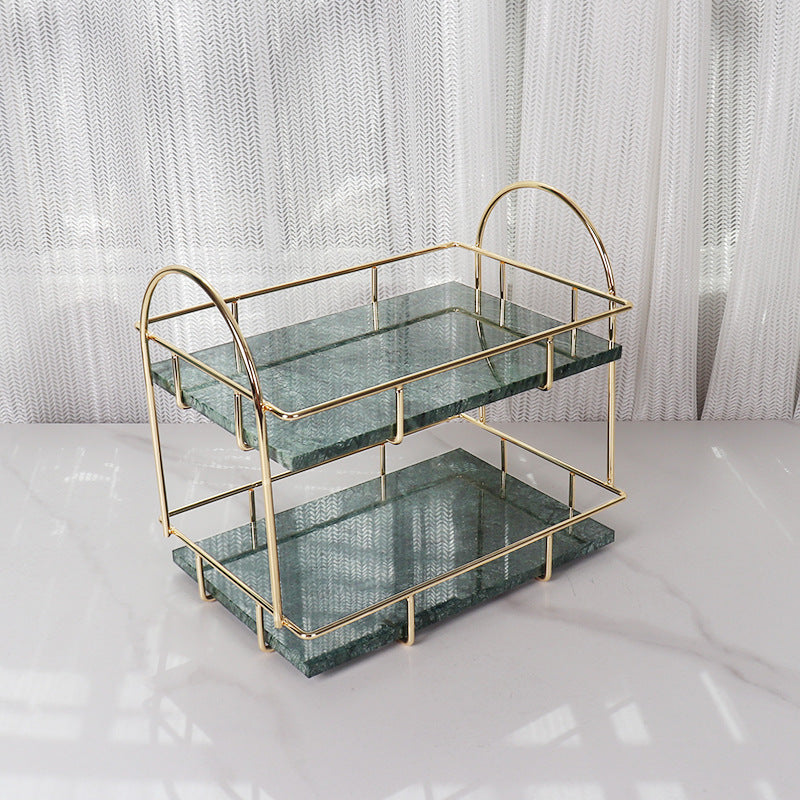 Rectangular Marble Double Tray | 12.6 × 8.3 × 11 in | Two-Tier Organizer | Gold Handles | Brick by Brick