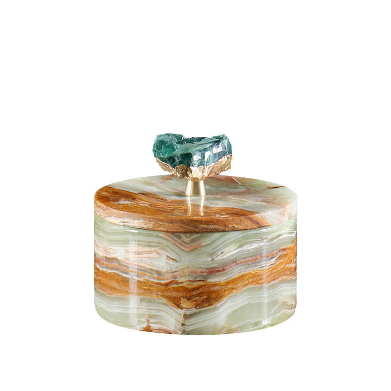 Aurora Marble Storage Jar | 4.7 × 3.9 in | Solid Stone | Gemstone Handle | Brick by Brick