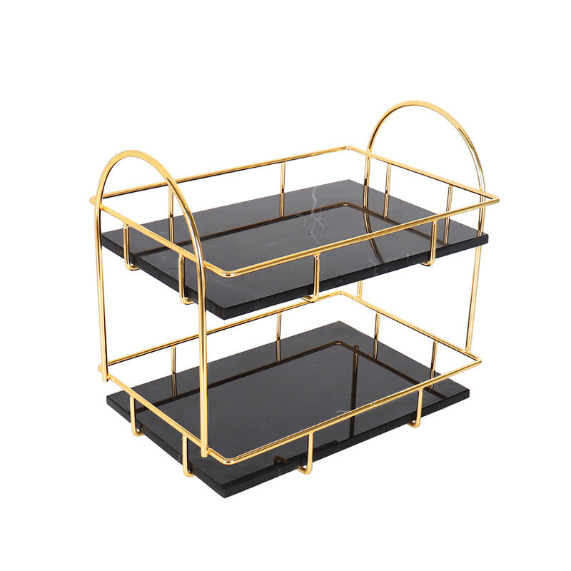 Rectangular Marble Double Tray | 12.6 × 8.3 × 11 in | Two-Tier Organizer | Gold Handles | Brick by Brick