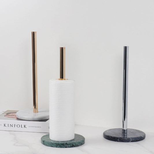 Marble Paper Towel Holder | 6 x 12.7 in | Solid Stone Base with Polished Metal Rod | Kitchen & Bathroom | Brick by Brick