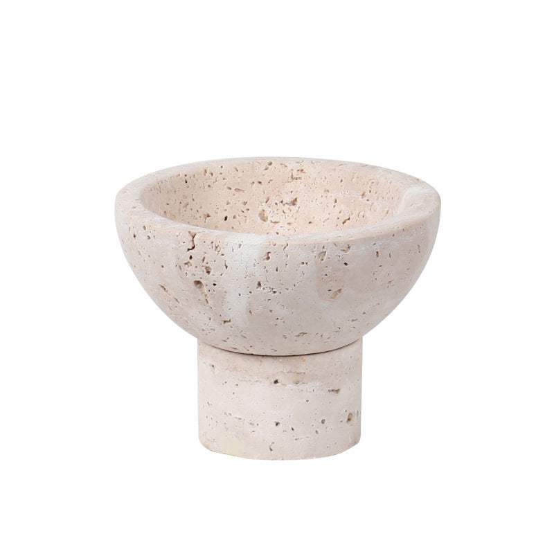 Travertine Mini Pedestal Bowl | 4.7 x 3.5 in | Small Stone Display Dish | Unique Bases | Brick by Brick