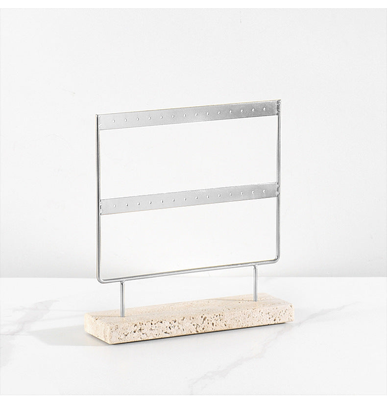 Aria Travertine Jewelry Rack | 7.9 × 2.4 × 8.7 in | Stone Base | Metal Frame | Brick by Brick