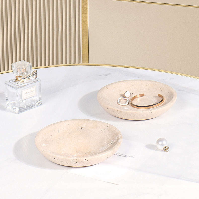 Travertine Jewelry Tray | 6 x 1 in | Natural Stone Round Organizer | Vanity, Nightstand, Entryway | Brick by Brick