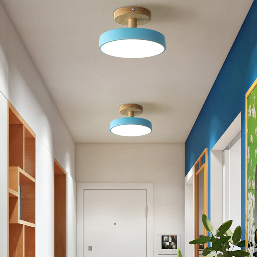 Industrial LED Ceiling Light | Wood & Iron Fixture | 12W Energy-Saving Lamp | 7.09x3.94 in | Brick by Brick