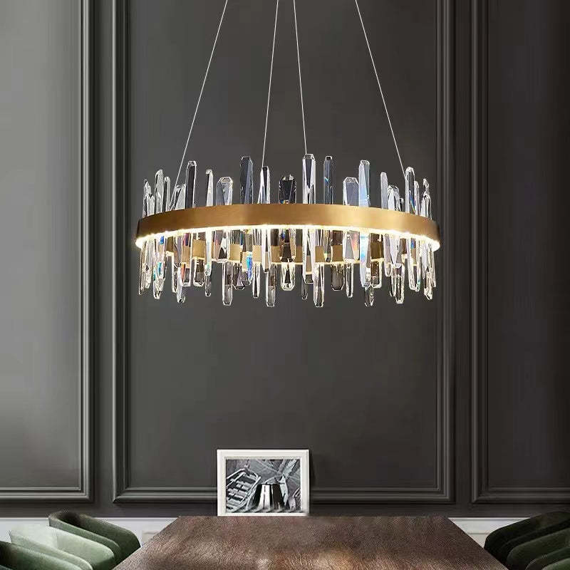 Modern Crystal Chandelier | 31.5" x 11.8" | LED | Gold Plated | Adjustable Pendant | Brick by Brick
