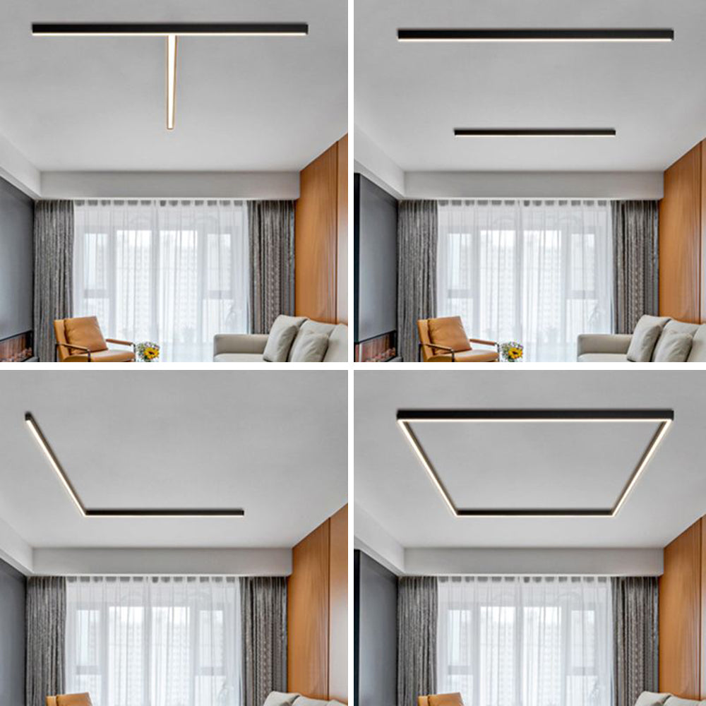 Contemporary LED Linear Ceiling Light | 23.6–47.2 in | Dimmable Flush Mount |Black Metal | Brick by Brick