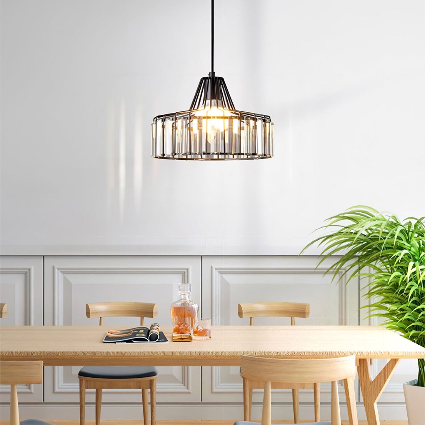Black Crystal Pendant Light | Sleek Black Finish | Shimmering Crystal Accents | Statement Lighting | Brick by Brick