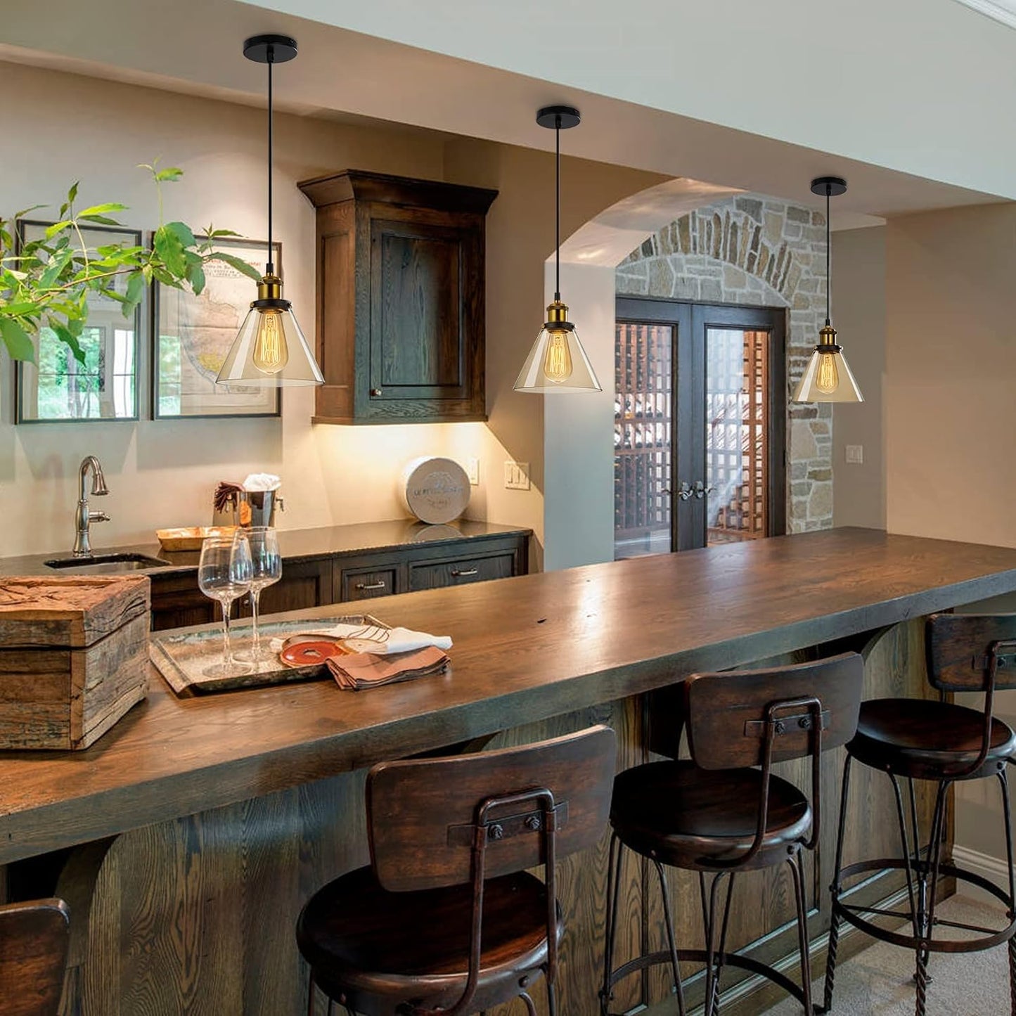 Scandinavian Glass Pendant Light | Clear, Grey & Amber | Elegant Home Accent | Brick by Brick