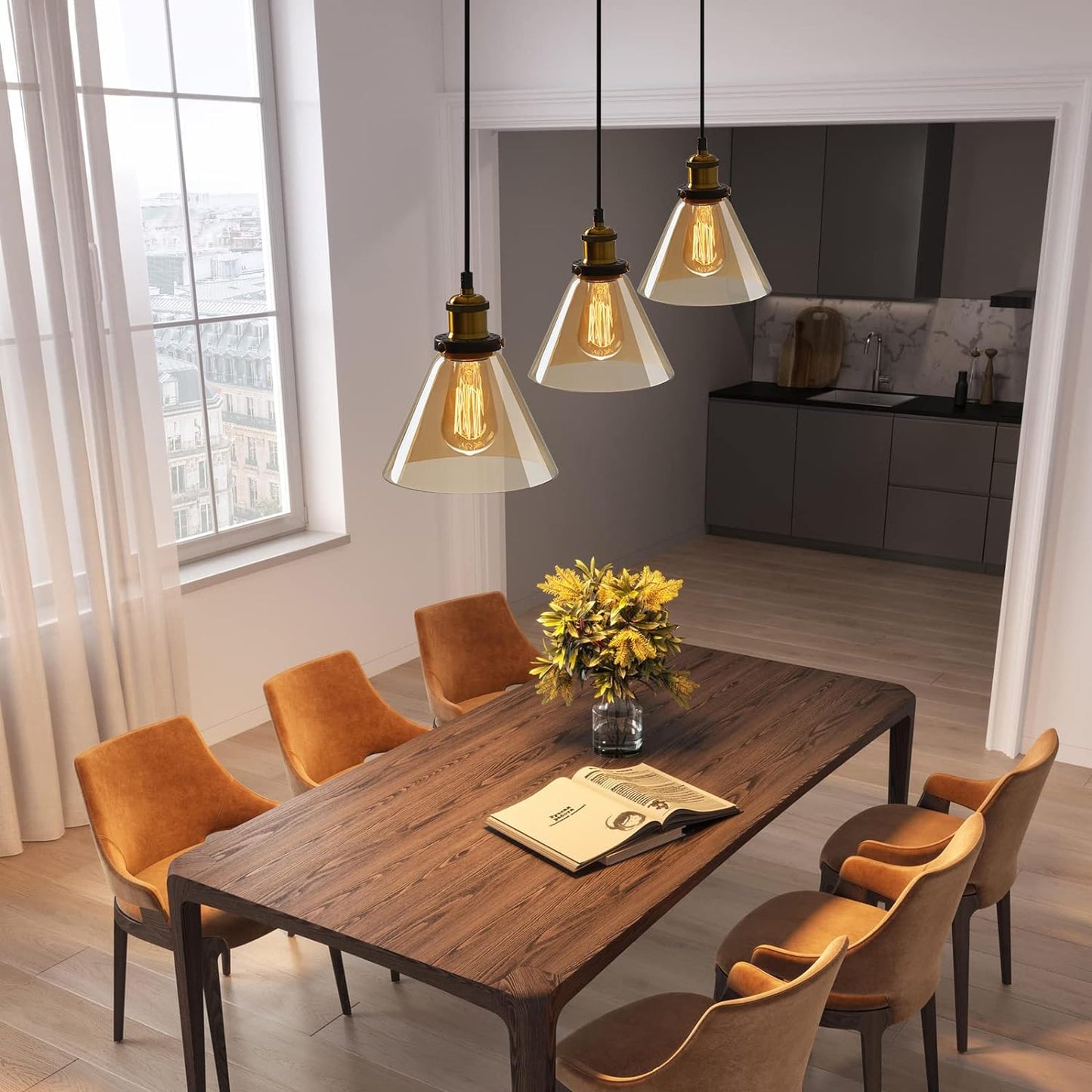 Scandinavian Glass Pendant Light | Clear, Grey & Amber | Elegant Home Accent | Brick by Brick