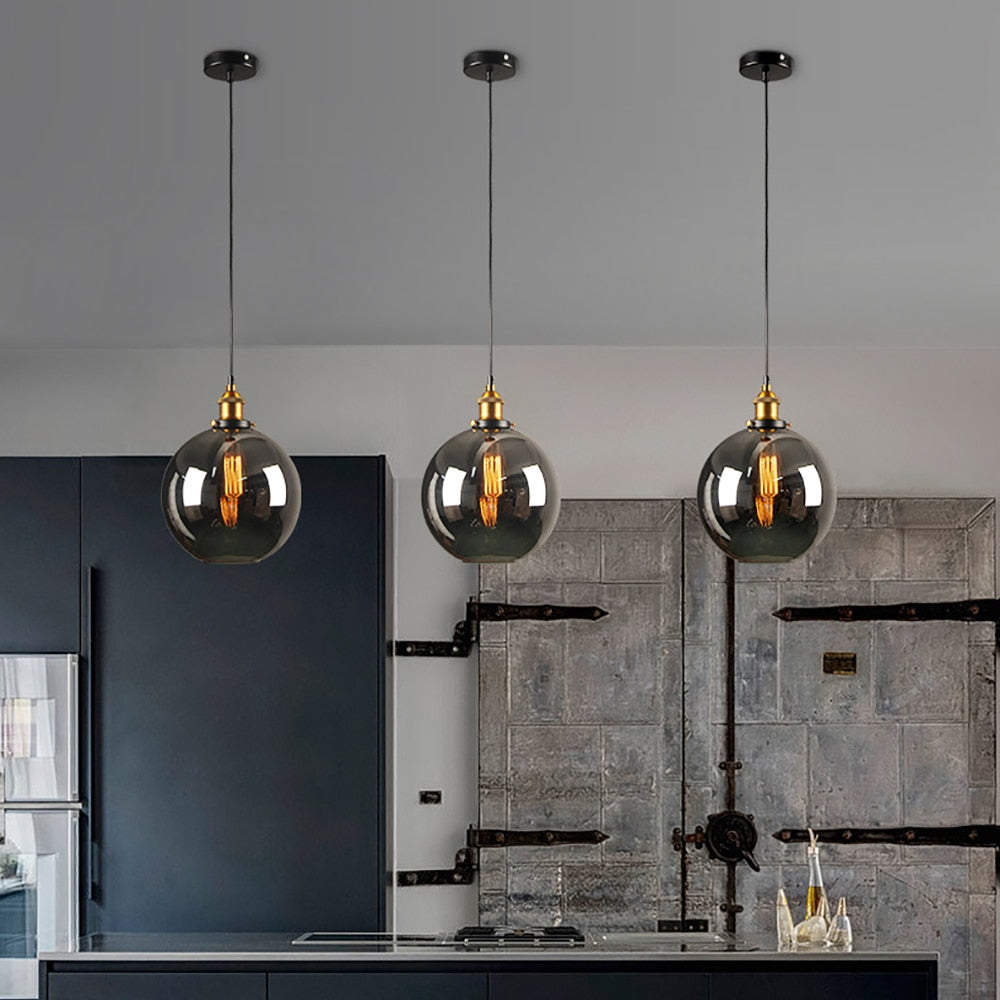 Scandinavian Glass Pendant Light | Clear, Grey & Amber | Elegant Home Accent | Brick by Brick