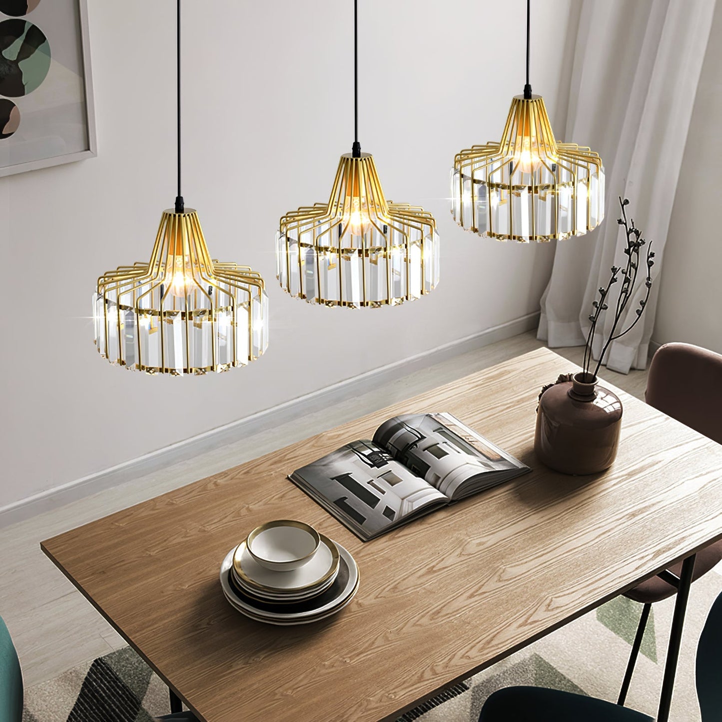 Black Crystal Pendant Light | Sleek Black Finish | Shimmering Crystal Accents | Statement Lighting | Brick by Brick