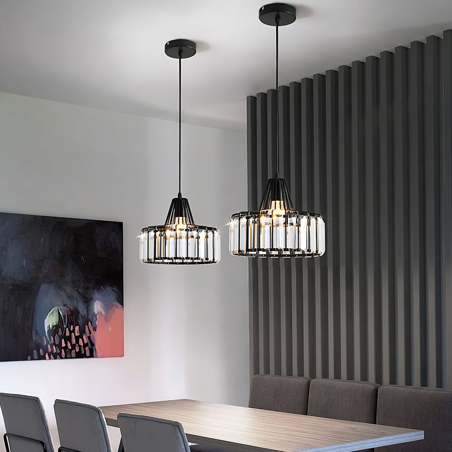 Black Crystal Pendant Light | Sleek Black Finish | Shimmering Crystal Accents | Statement Lighting | Brick by Brick
