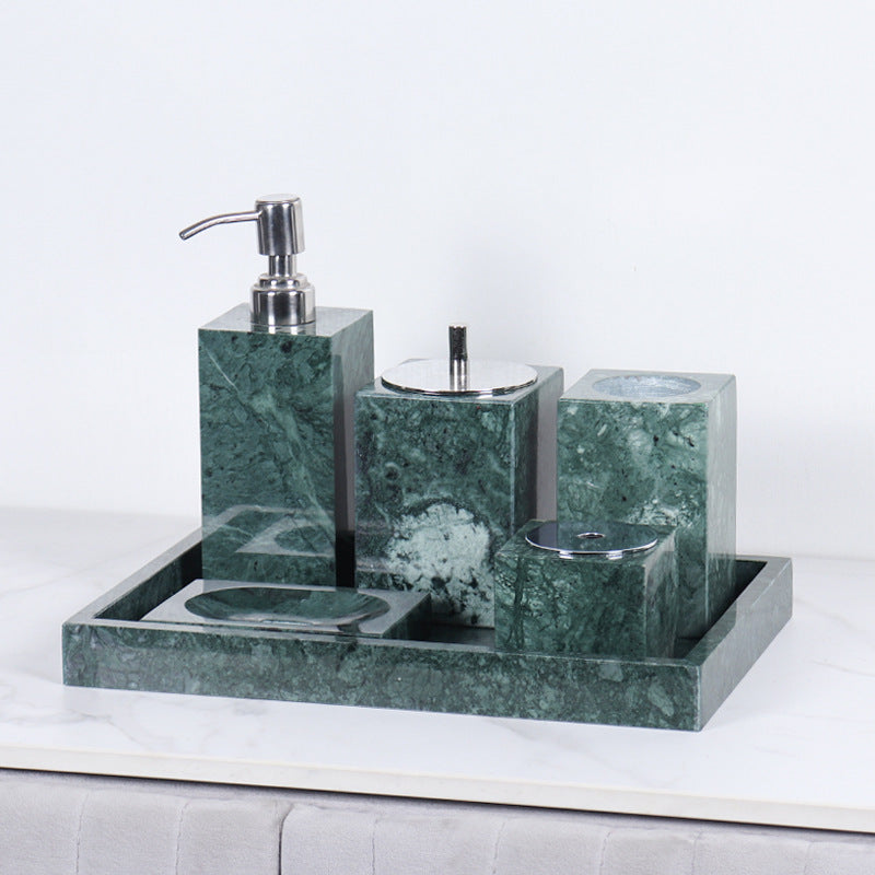 Marble Bathroom Set | 6-Piece Vanity Accessories | Solid Stone & Metal Accents | Brick by Brick