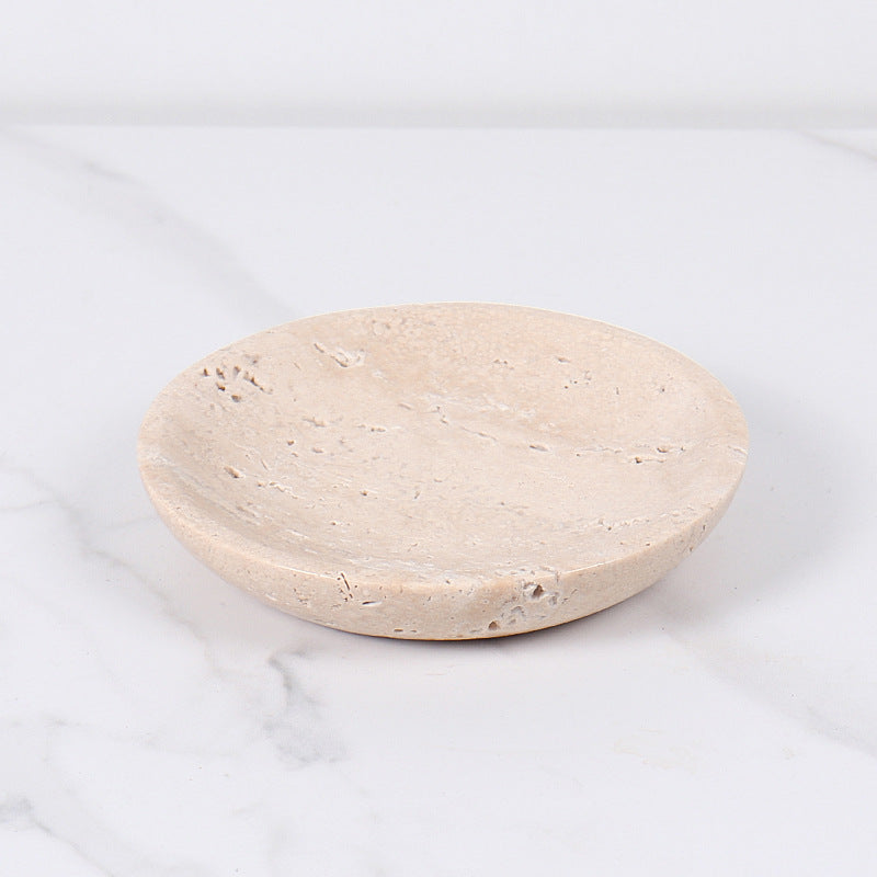 Travertine Jewelry Tray | 6 x 1 in | Natural Stone Round Organizer | Vanity, Nightstand, Entryway | Brick by Brick