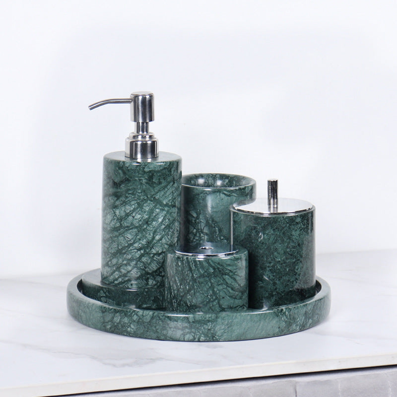 Marble Bathroom Set | 6-Piece Vanity Accessories | Solid Stone & Metal Accents | Brick by Brick