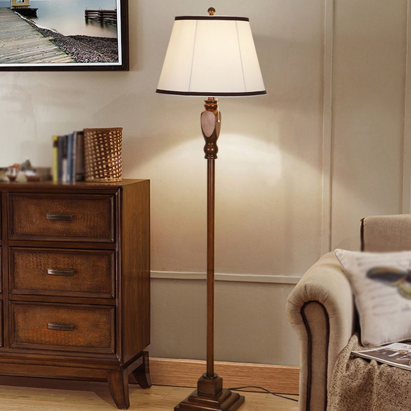 Eryn Retro Drum Floor Lamp | 9 x 16 x 64 in | Fabric Shade | Metal Base | With or Without Tray | Brick by Brick
