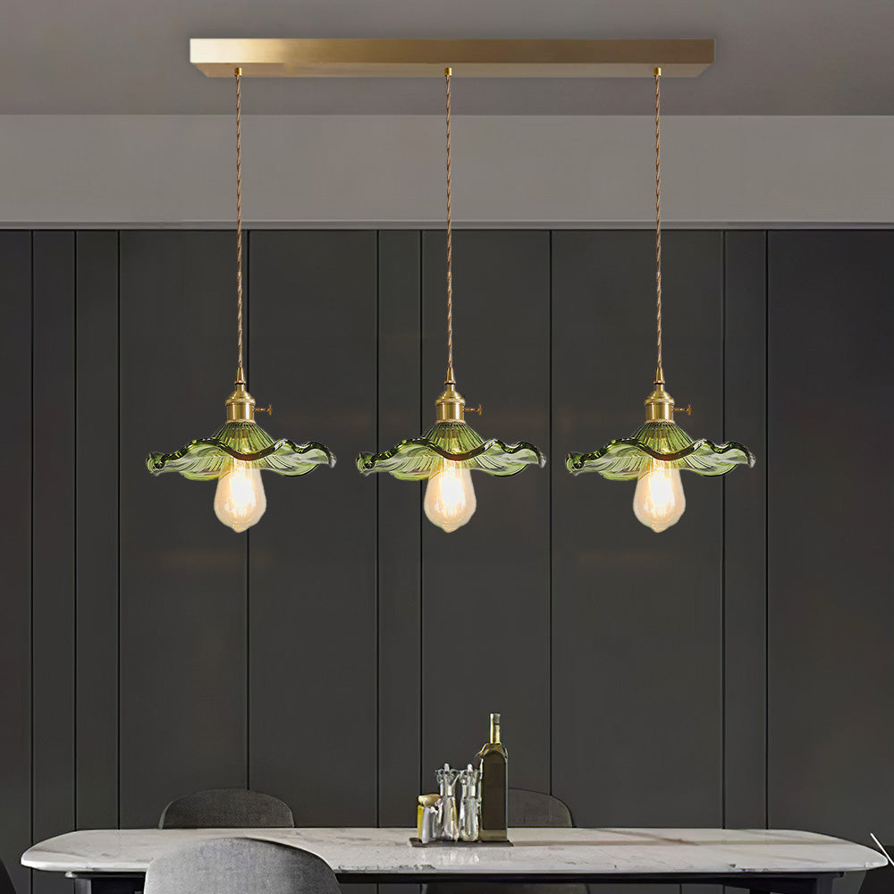 Art Nouveau Fluted Glass Pendant | Flower-Inspired Shade | H4.72in x D9.06-23.62in | Brass & Glass Craftsmanship | Brick by Brick