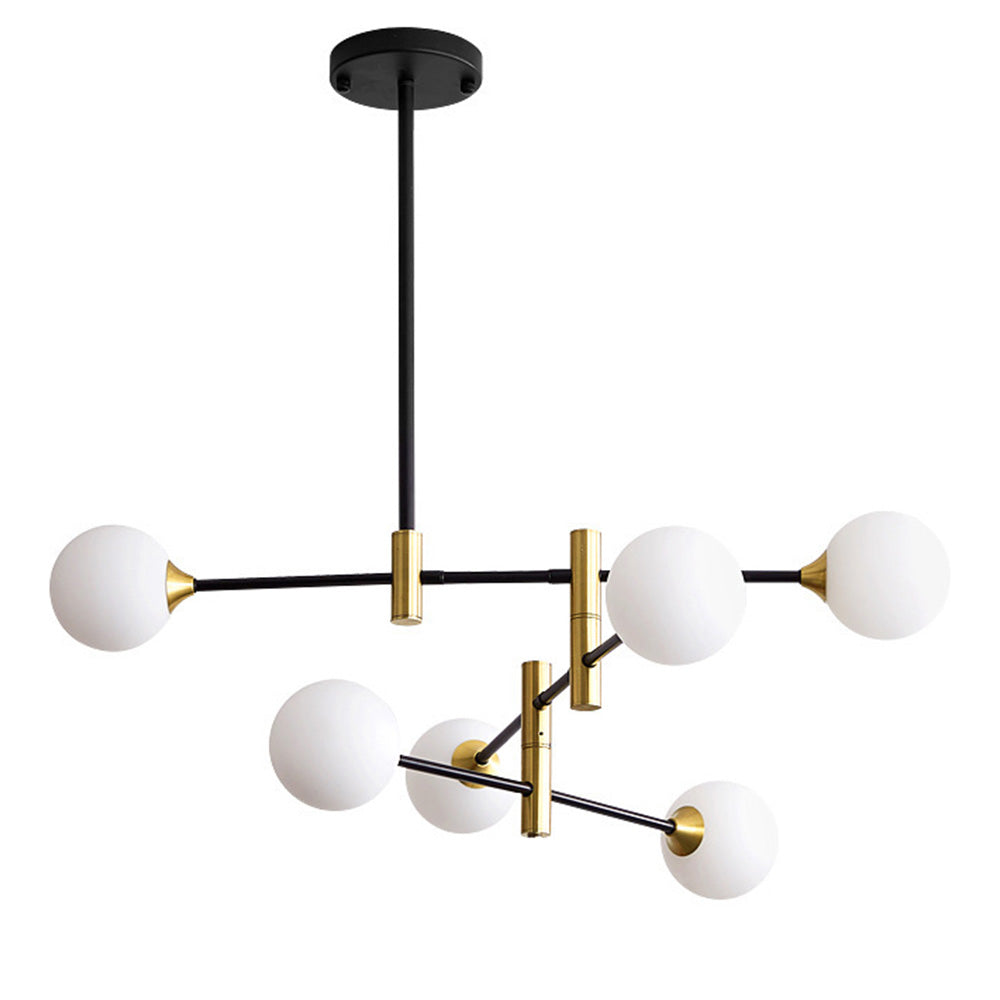 Round Glass Chandelier | 23.6–29.9 x 37 in Modern Ceiling Light | Iron Frame Ethereal Glow Fixture | Brick by Brick