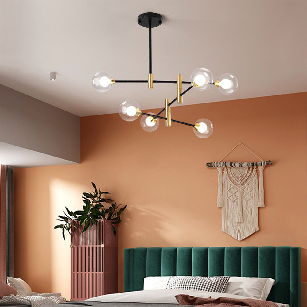 Round Glass Chandelier | 23.6–29.9 x 37 in Modern Ceiling Light | Iron Frame Ethereal Glow Fixture | Brick by Brick