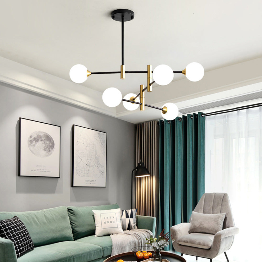 Round Glass Chandelier | 23.6–29.9 x 37 in Modern Ceiling Light | Iron Frame Ethereal Glow Fixture | Brick by Brick