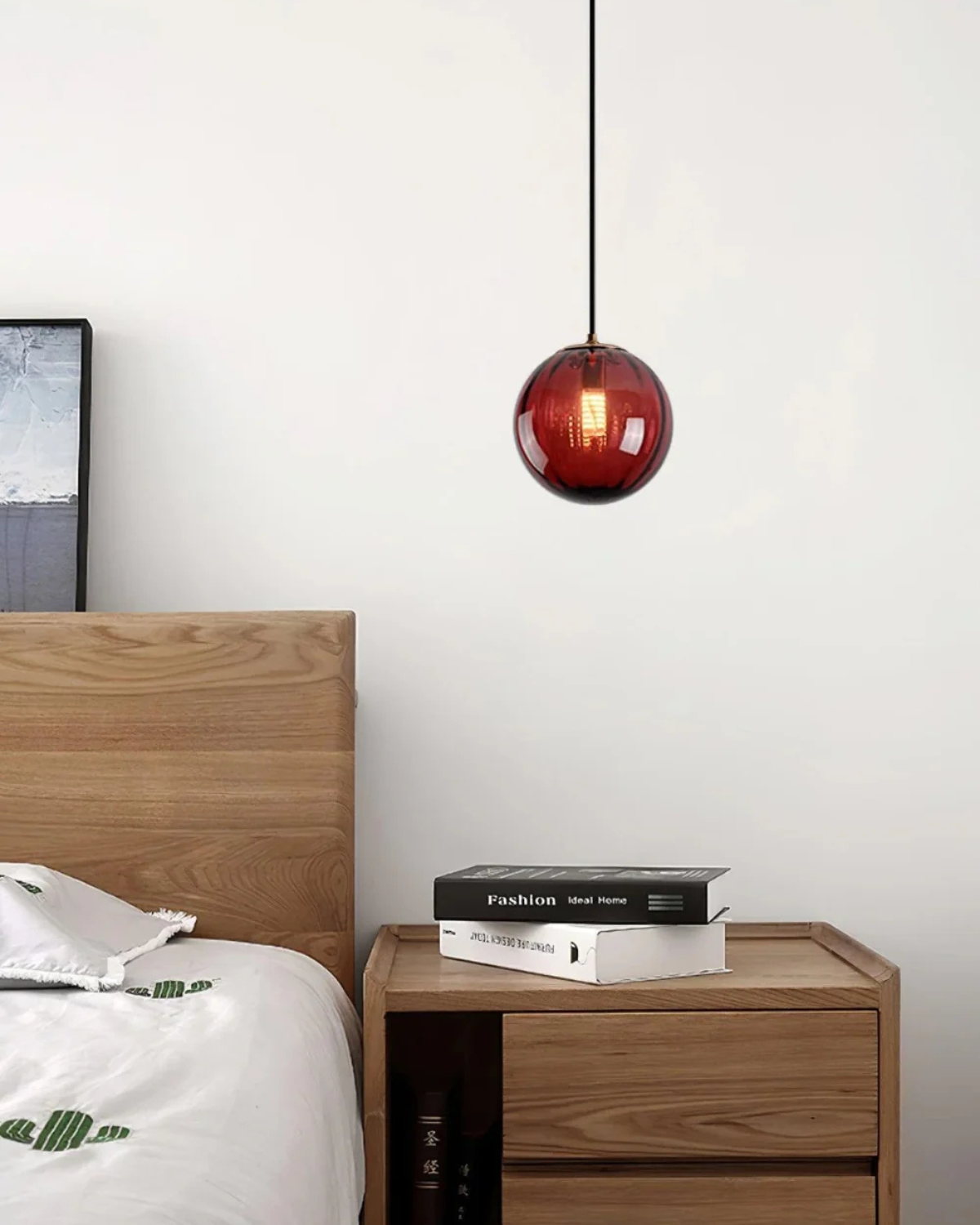 Hanging Pendant Lamp | Amber Glass Globe | Retro Modern Ceiling Light | Adjustable Cable Fixture | Brick By Brick