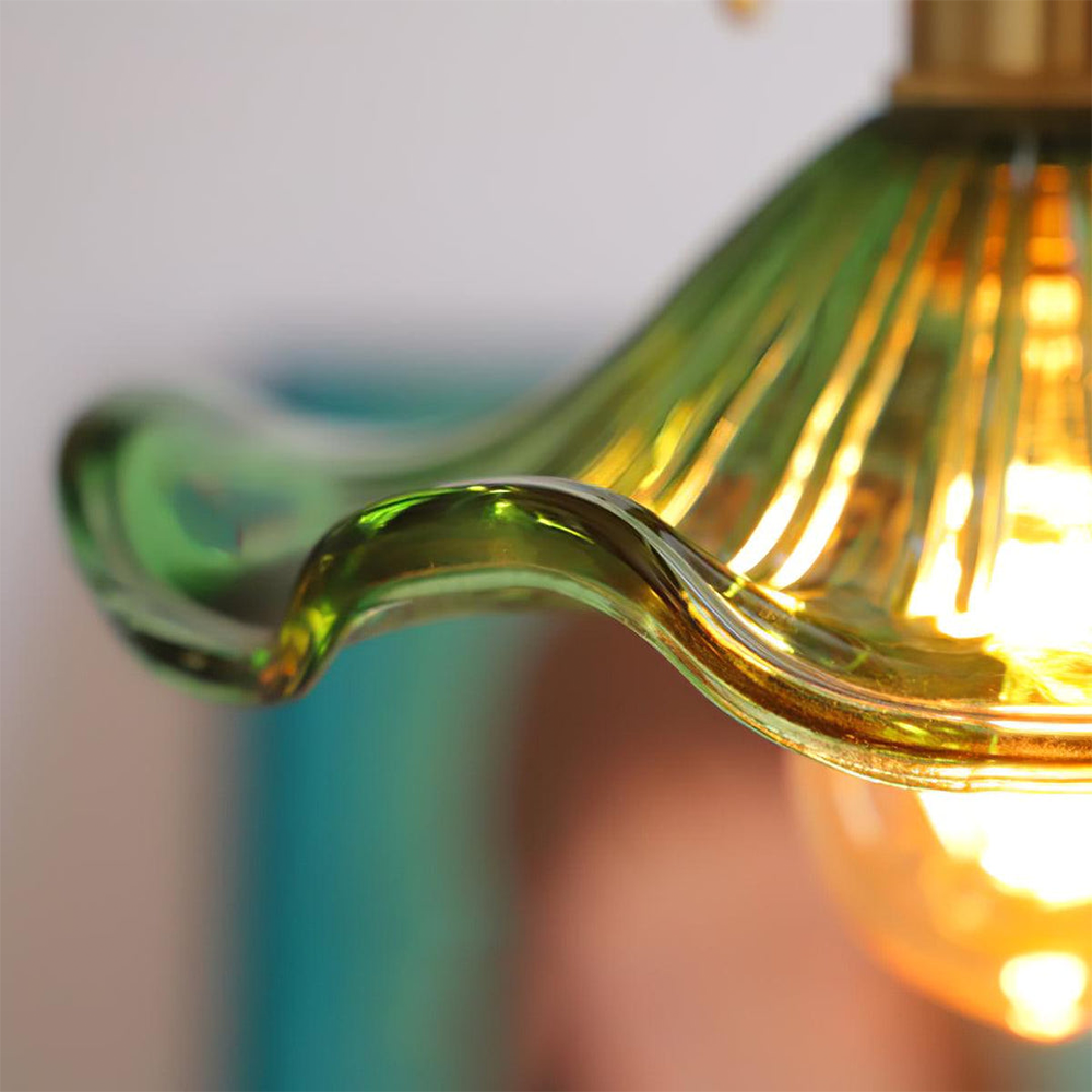 Art Nouveau Fluted Glass Pendant | Flower-Inspired Shade | H4.72in x D9.06-23.62in | Brass & Glass Craftsmanship | Brick by Brick