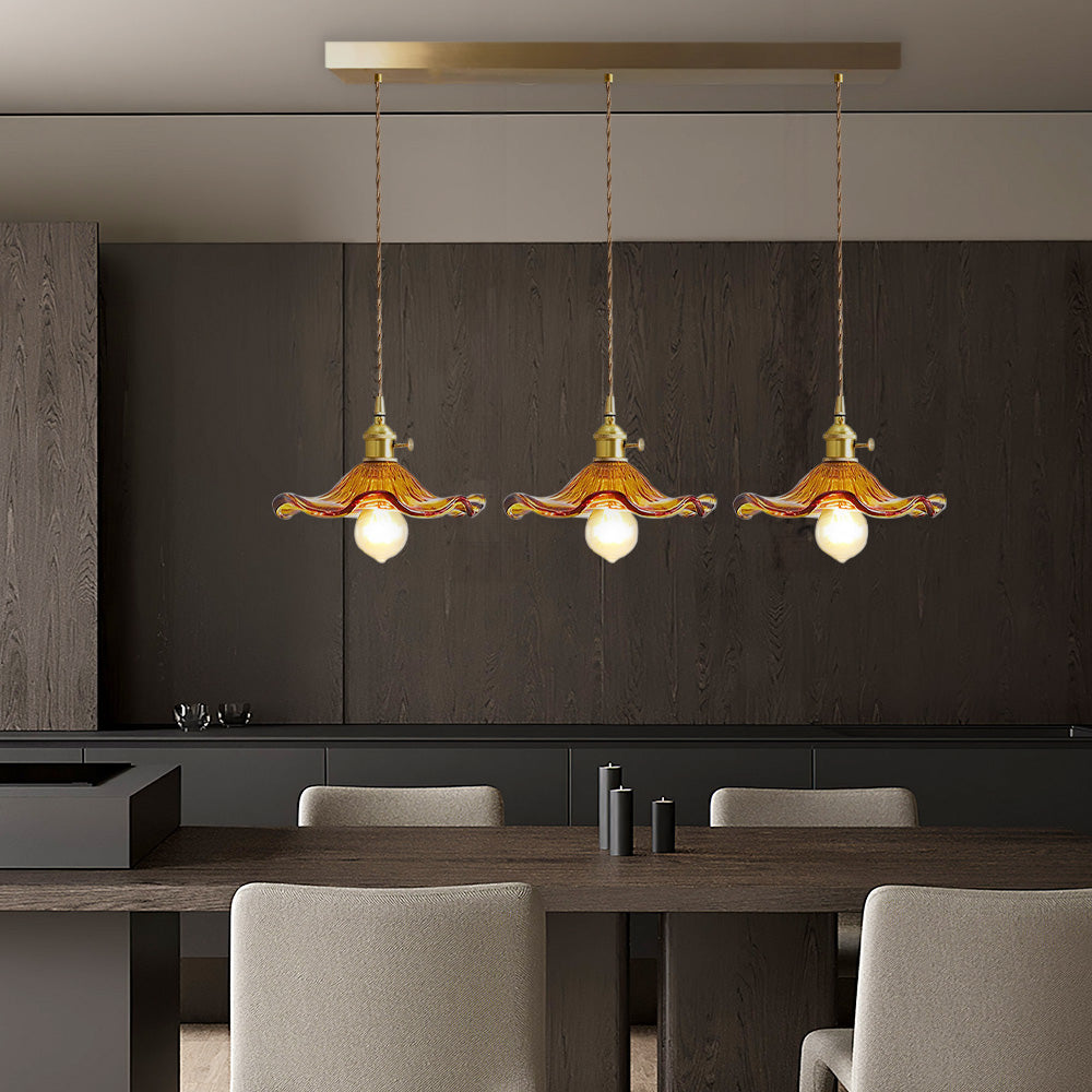 Art Nouveau Fluted Glass Pendant | Flower-Inspired Shade | H4.72in x D9.06-23.62in | Brass & Glass Craftsmanship | Brick by Brick