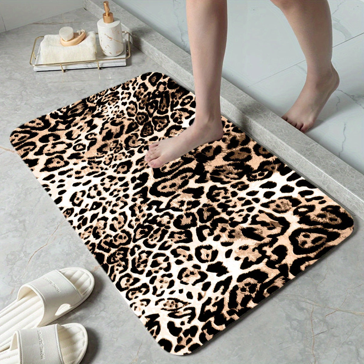 Plush Animal Print Bath Mat | Soft Non-Slip Large Bathroom Rug | Brick by Brick