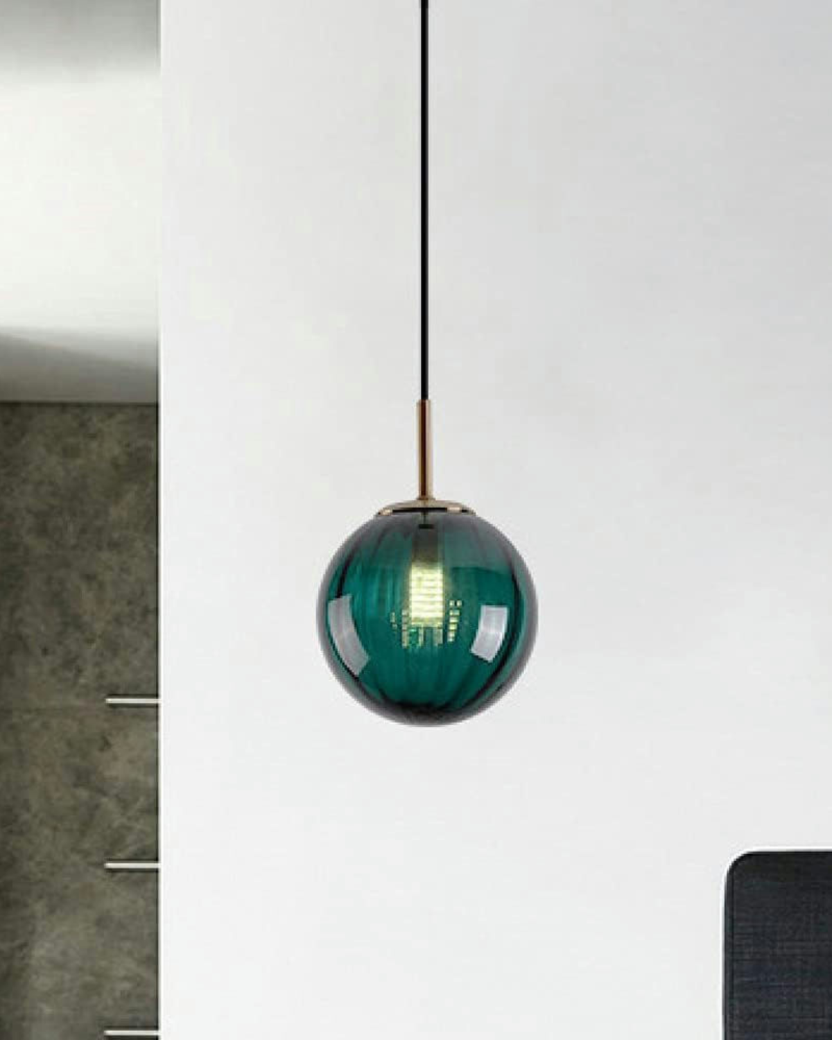 Hanging Pendant Lamp | Amber Glass Globe | Retro Modern Ceiling Light | Adjustable Cable Fixture | Brick By Brick
