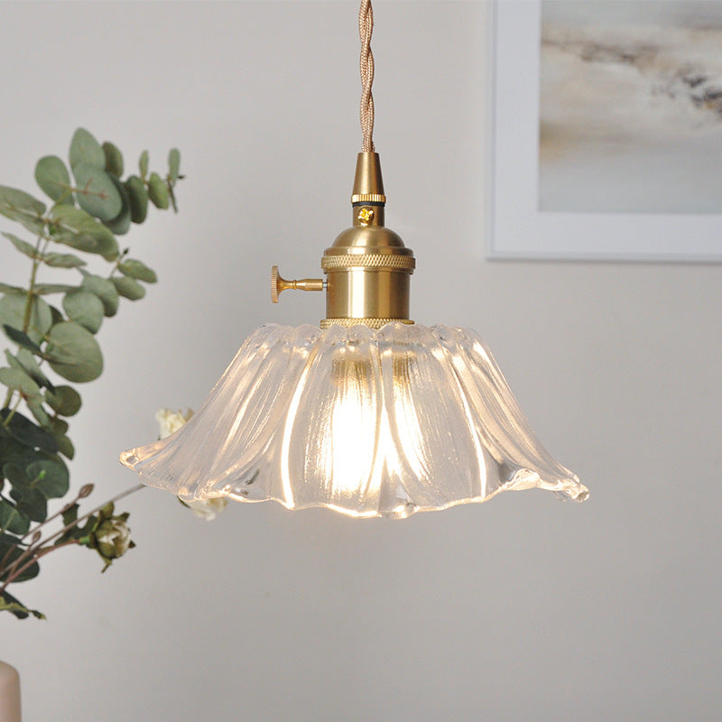 Vintage Floral Glass Pendant Light | Retro Elegance | Warm Glow | Adjustable Hanging | Brick by Brick