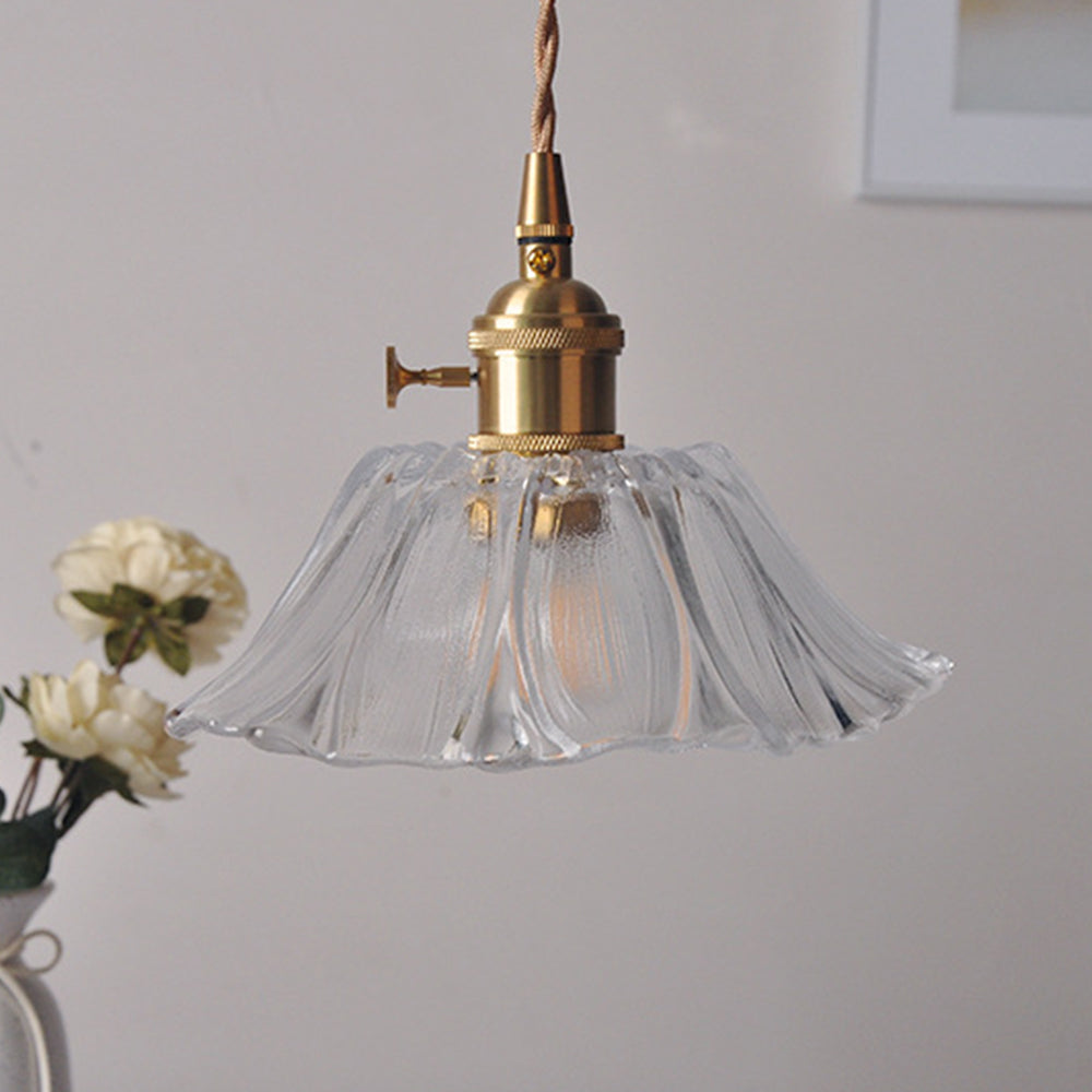 Vintage Floral Glass Pendant Light | Retro Elegance | Warm Glow | Adjustable Hanging | Brick by Brick