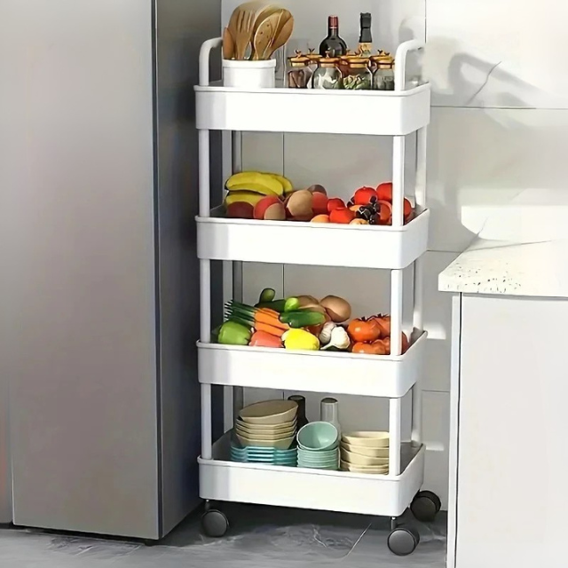 Rolling Storage Cart | White Multifunctional Shelves | Open Tier Organizer | Space-Saving Rack | Brick by Brick