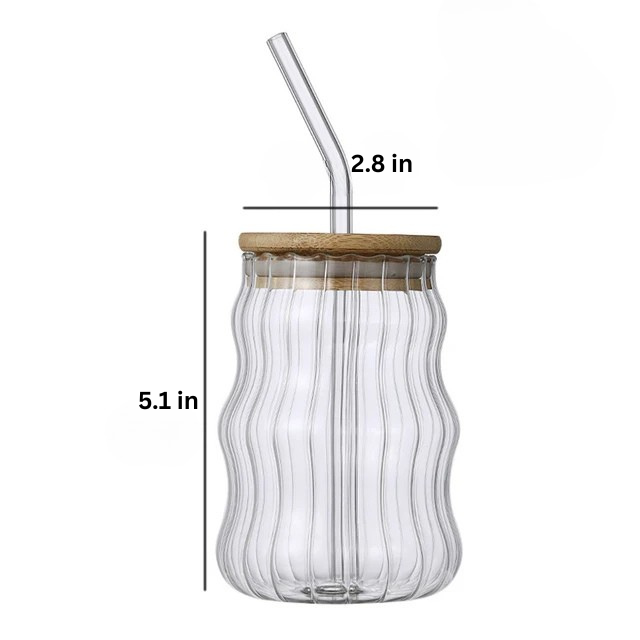Glass Straw Cup | 5.1 H x 2.7 D in | Wave Design Drinking Glass | Heat Resistant Borosilicate | Brick by Brick