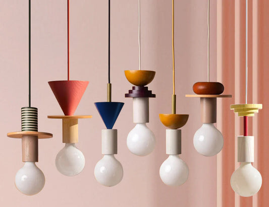 Wooden Block Pendant Light | Colorful Hanging Ceiling Fixture | Modern Industrial Design | Brick by Brick