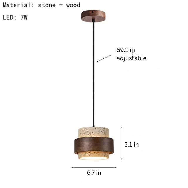 Natural Stone LED Pendant Lamp | L26.6 - L39.4 in | 59.1 in Adjustable Ceiling Light | Brick by Brick