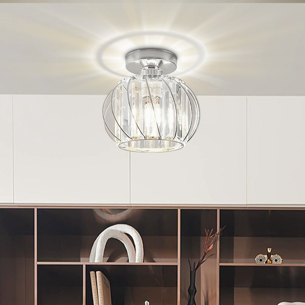 Modern Black Cage Ceiling Light | Iron Frame with Clear Glass Panels | E27 Bulb | Brick by Brick