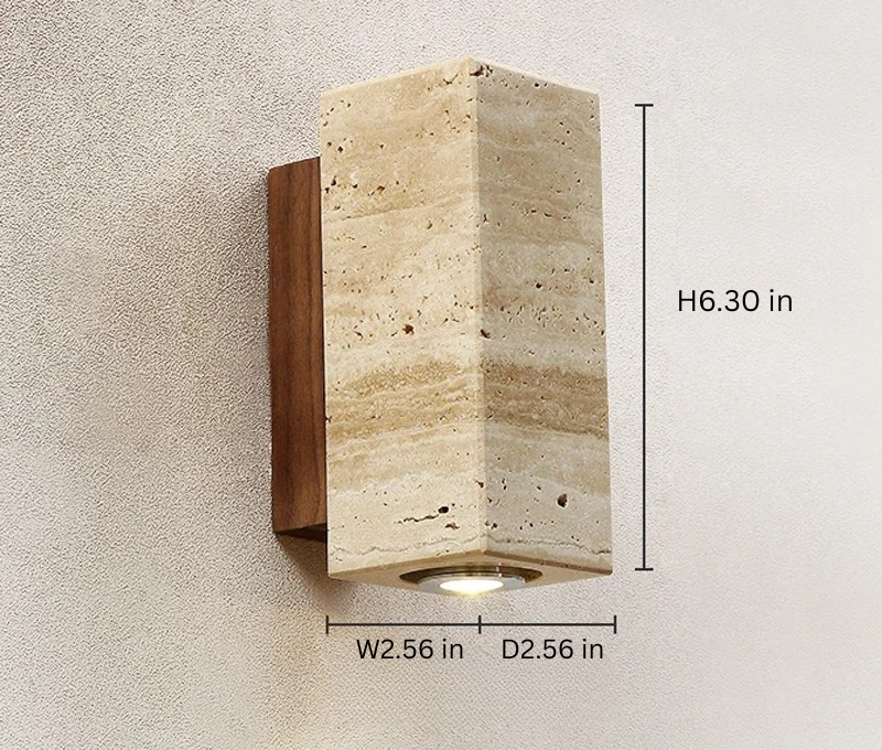 Wabi Sabi Marble Wall Lamp | 2.5 x 6.3 in | LED Bedside Sconce Light | Travertine Wood Design for Bedroom Living Room | Brick by Brick