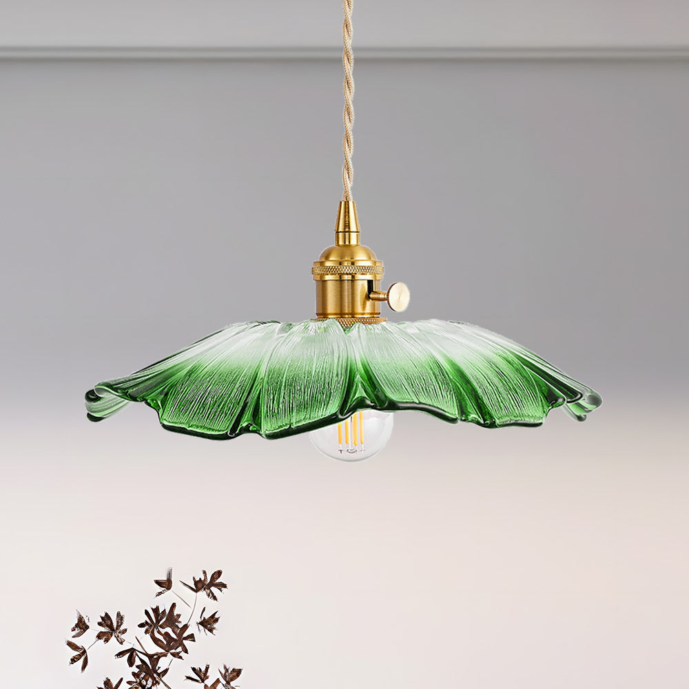 Vintage Floral Glass Pendant Light | Retro Elegance | Warm Glow | Adjustable Hanging | Brick by Brick
