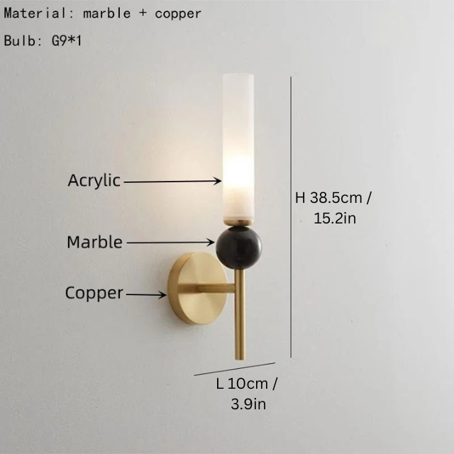 Marble Sconce Wall Light | L 3.9 x H 15.2 in | Copper + Marble Finish | Modern Accent Lighting | Brick by Brick