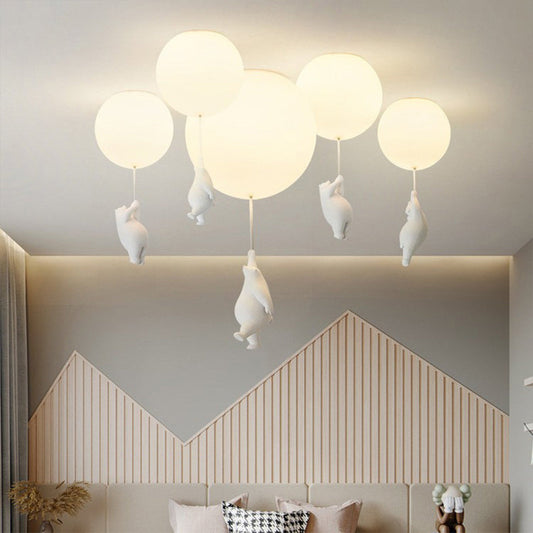 Kids LED Flush Mount Ceiling Light | H5.9 - 7.6 in | Bear Balloon Design | Resin & Acrylic | Warm Glow | Indoor | Brick by Brick