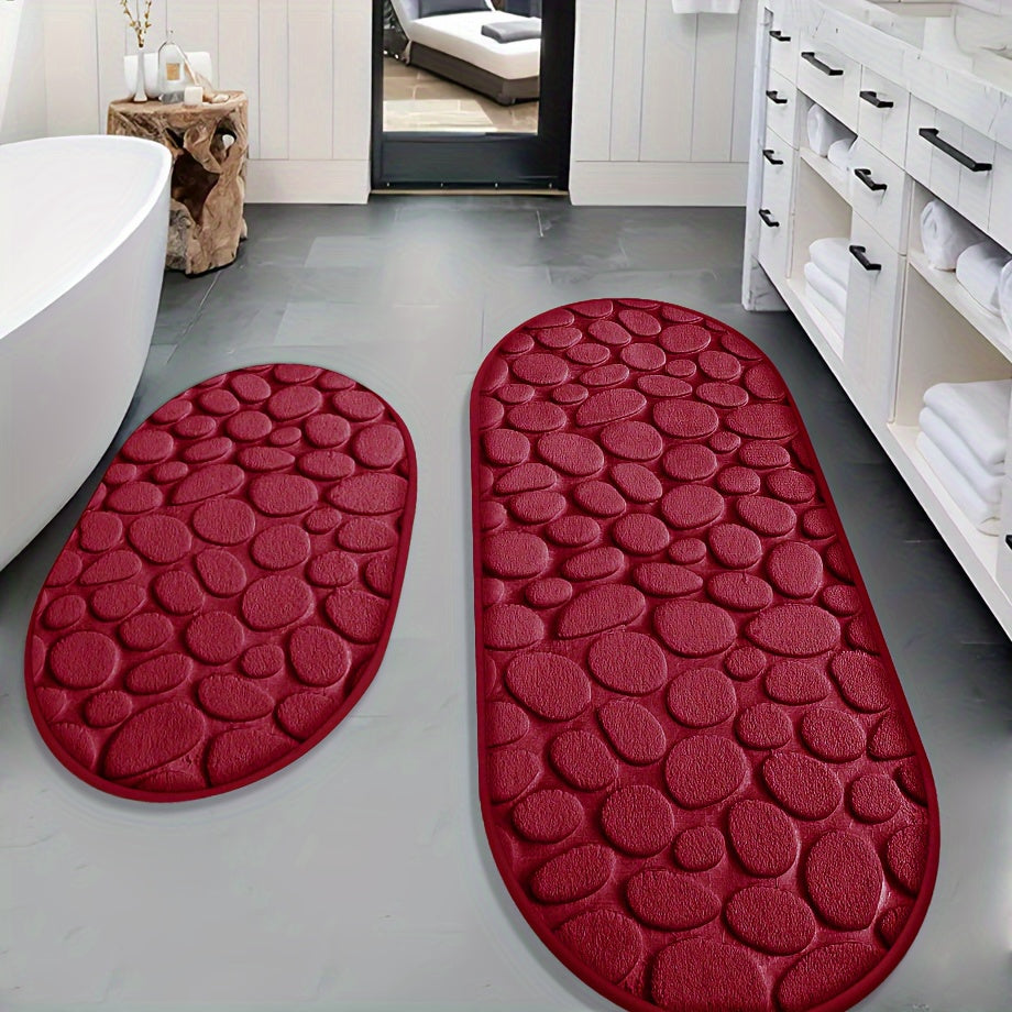 Non-Slip Shower Mat Set | 2-Piece | Soft Absorbent Polyester Bathroom Rugs | Brick by Brick