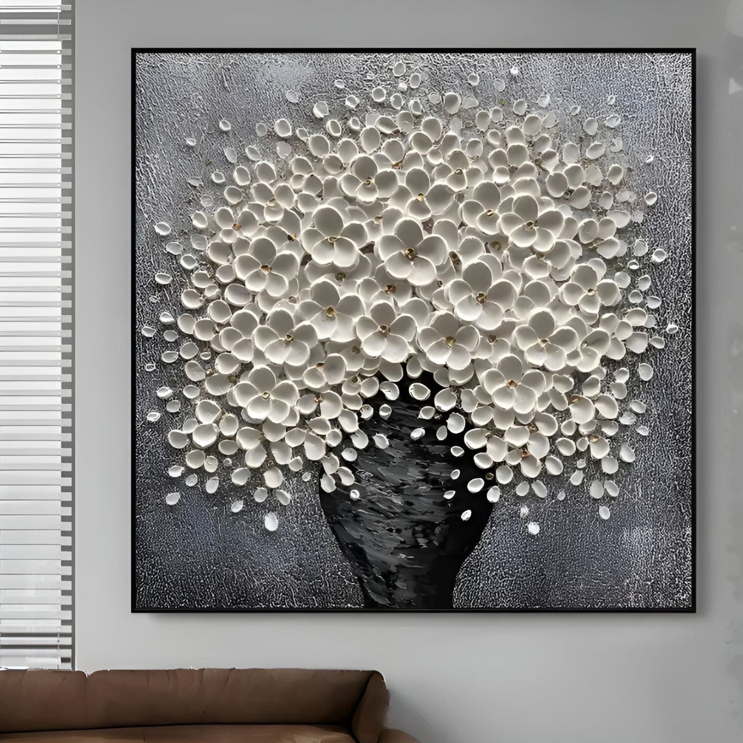 Blossoms in Bloom Wall Art | 23 - 55 in | 3D Floral Artwork | White & Neutral Textured Flowers | Brick by Brick