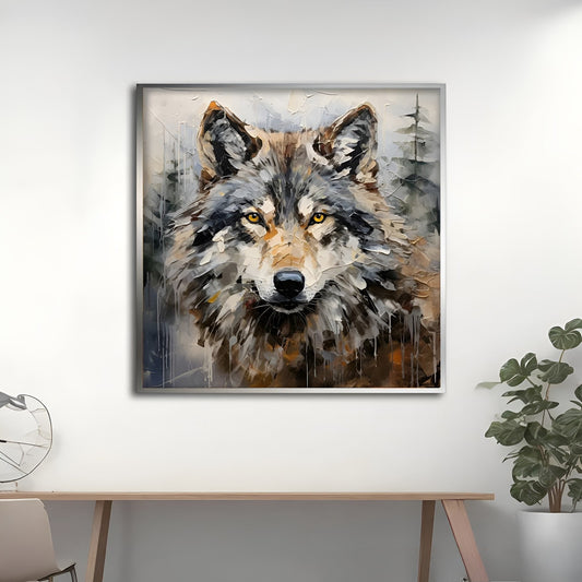 Alpha Presence | 23 - 63 in | Wolf Oil Painting | Textured Impasto Art | Square Canvas | Brick by Brick